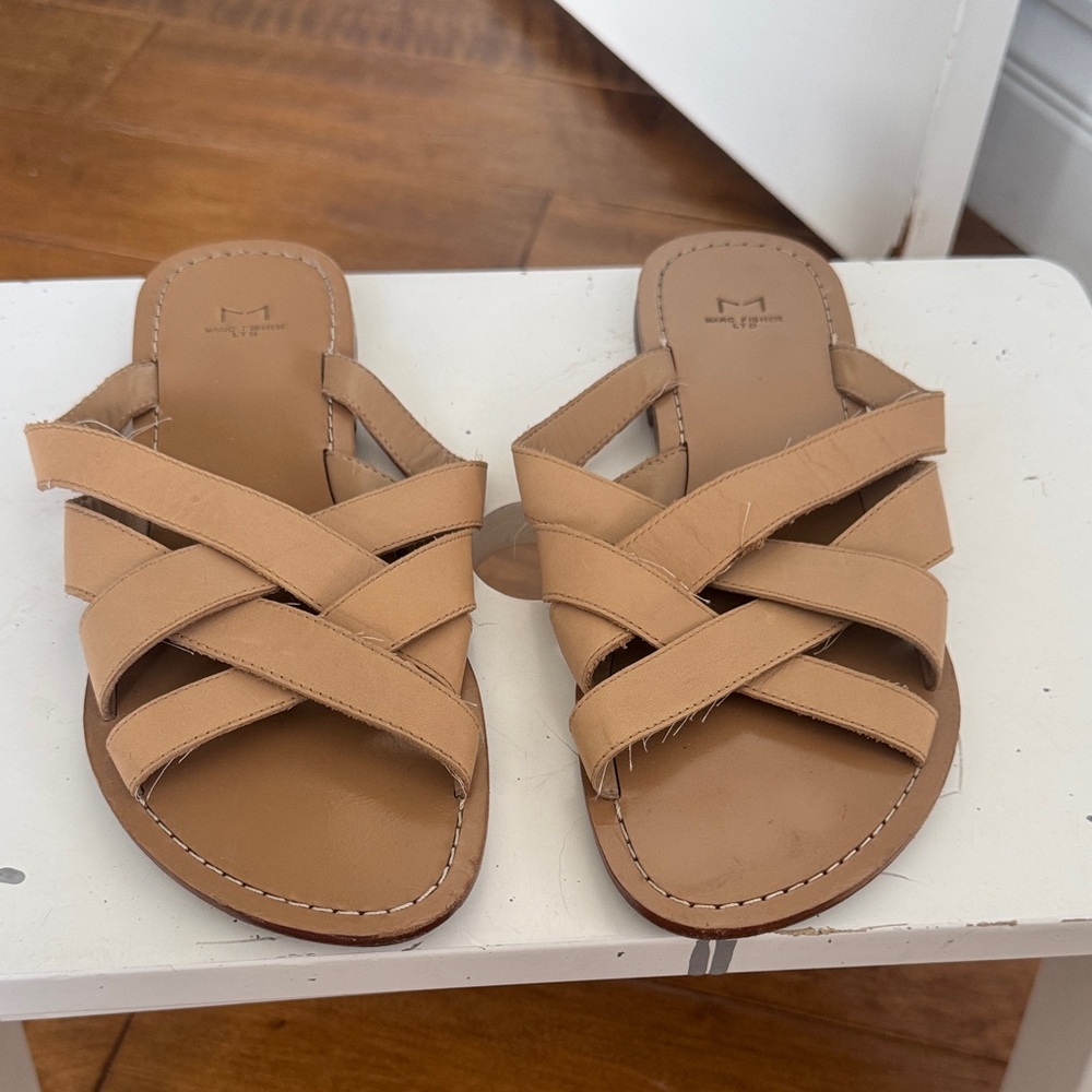 Marc Fisher Tan Crisscross Slide Sandals